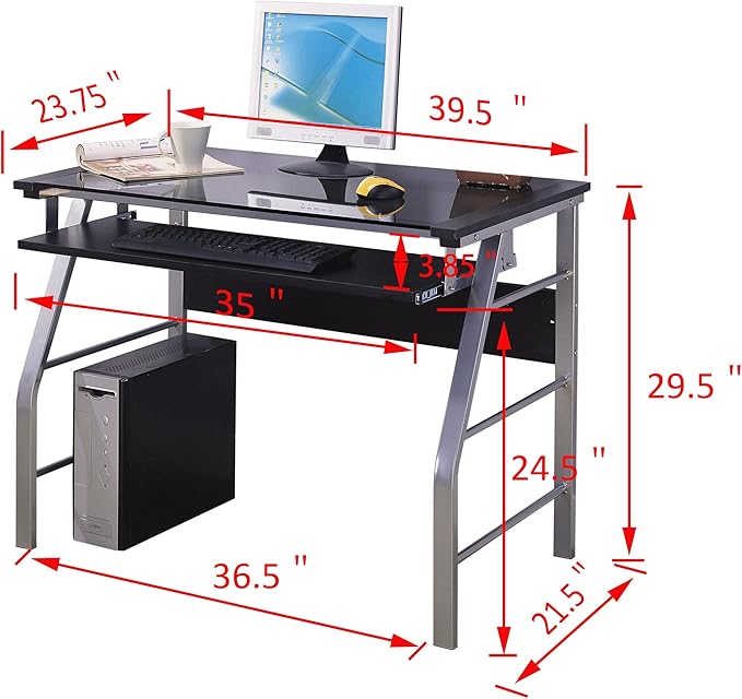 King's Brand Glass and Metal Home Office Computer Workstation Desk/Table Silver Finish