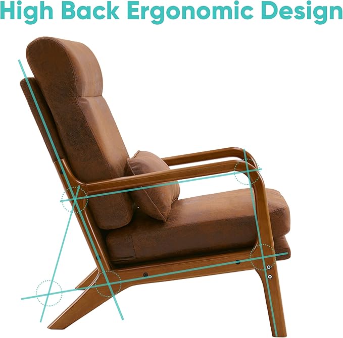 JOYBASE Lounge Accent Chair Mid Century Modern Chair High Back Chair Wood Frame Armchair Comfy Reading Chair for Living Room Office Bedroom (Coffee Brown Bronzing Cloth)
