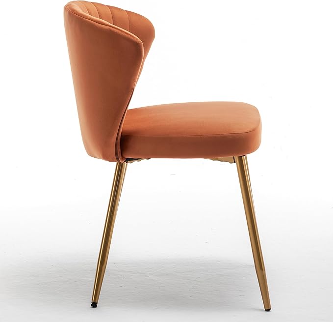 Modern Velvet Accent Chair for Living Room Bedroom Entryway or Small Spaces with Channel-Tufted Design Comfortable and Trendy Armless Seat Red Orange