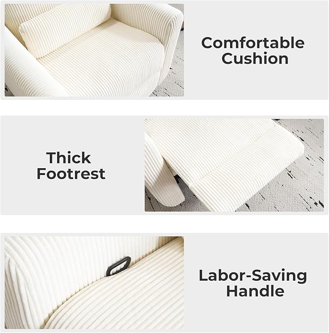 360° Swivel Glider Recliner Chair Oversized Rocker Recliner with Heating and Massage Glider Chair for Nursery with Pillow24 Extra Wide Rocking Chair for Living Room Corduroy Beige