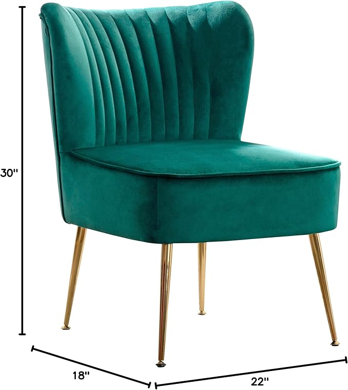 WO Indoor Furniture 22 Wide Tufted Velvet Accent Chair with Gold Metal Leg Rust and Scratch Resistant Premium Quality Seat for Your Den Living Room Bedroom Home (Green)