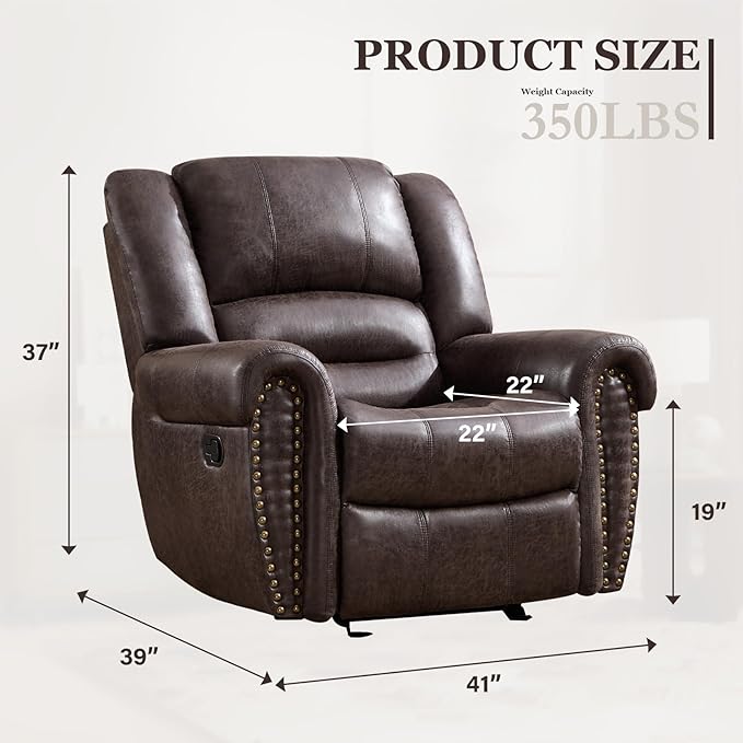 CANMOV Rocker Recliner Chair Leather Recliner Chair with Overstuffed Backrest and Armrests Manual Single Sofa for Living RoomBedroom Dark Grey