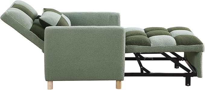 Sleeper Chair Bed - Convertible Single Sofa Chair Bed with PillowPull Out Sleeper Bed with Adjustable BackrestMulti-Functional Lounge Chair with Teddy Fabric for ApartmentLiving Room (Green)