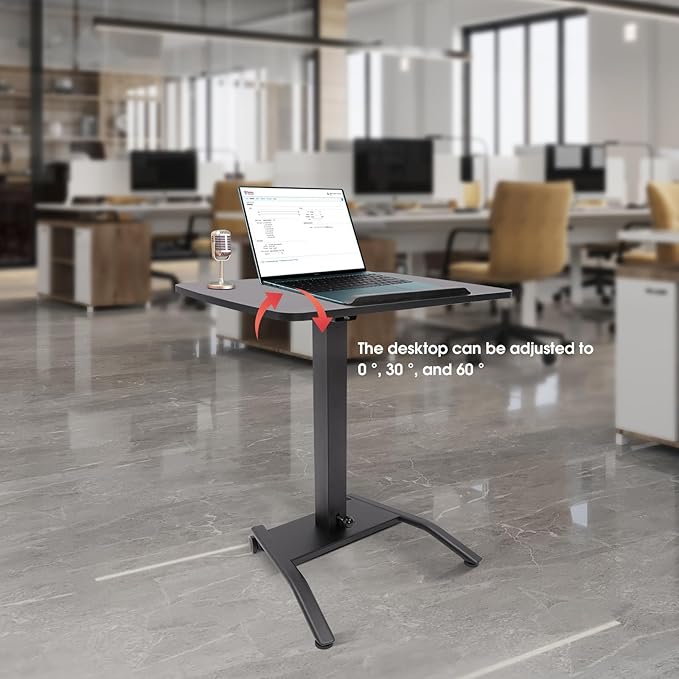 Mobile Standing Desk Height Angle Adjustable Rolling Desk Standing Laptop Desk with Brake Casters Standing Rolling Desk Portable Desk for Home Office School Black
