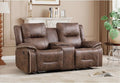 CANMOV Manual Recliner Chair Set Faux Leather Recliner Living Room Furniture Sets 2 Seater Reclining Sofa Chair with Hidden Storage and Cup Holders and Storage Pockets Brown