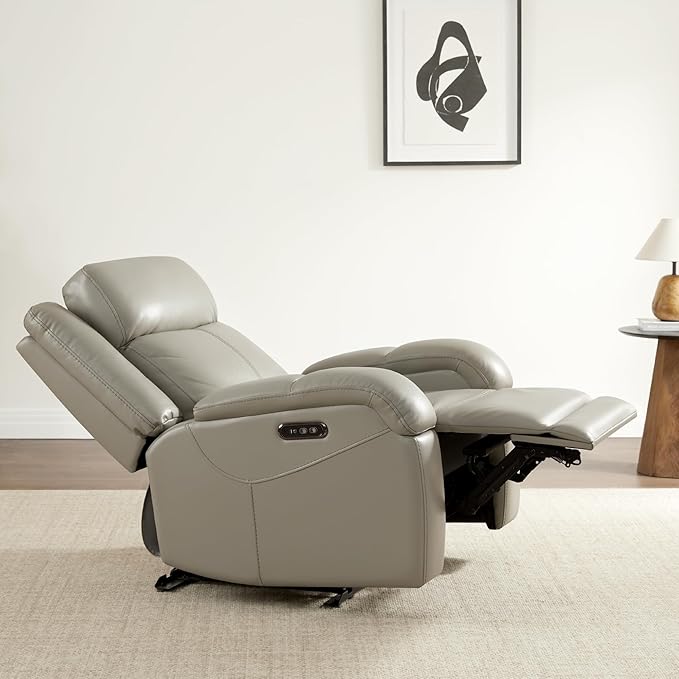 Watson &amp Whitely Genuine Leather Power Recliner Chairs for Adults Wall Hugger RV Recliner with Power Headrest &amp Charging Ports Electric Recliner Sofa Chair for Living Room Grey