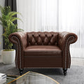AVZEAR Leather Upholstered Armchair Single Sofa Chair with Rolled Arms and Nailhead Mid-Century Modern Tufted PU Chesterfield Chair for Living Room Bedroom Office Apartment PU Brown