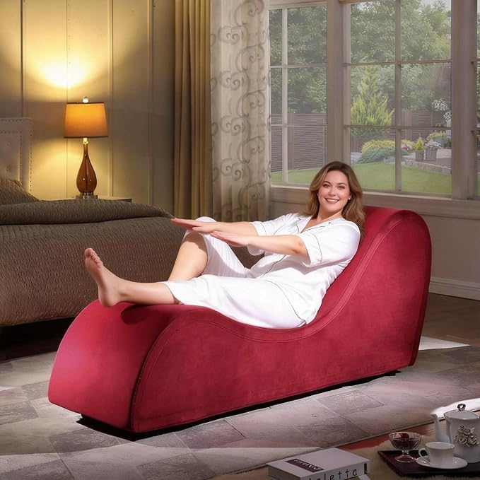 KORZEY Ergonomic Sofa Couch for Stretching Relaxation Exercise with Padded Sponge Removable &amp Washable Non-Slip Bottom Chair for Bedroom Living Room (Red)