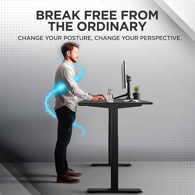 RISE UP dual motor electric standing desk 60x30 black bamboo desktop premium ergonomic adjustable height sit stand up home office computer desk table motorized powered modern furniture small standup