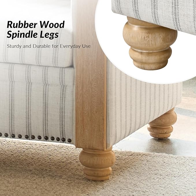 HULALA HOME 81 Farmhouse Couch with Stripe Pattern 3 Seater Sofa with Solid Wood Legs and Rolled Wide Armrests Comfy Upholstered Sofa with Nailhead Trims FSC Certified Stripe