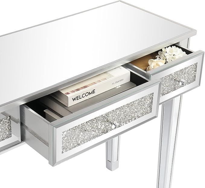 JHshop 42 Console Table Mirror Computer Desk Office Desk Writing Table for Home Office Desk WorkstationMirrored Desk with 3 Drawers Console Table Mirror Sofa Table Living Room Entryway Foyer