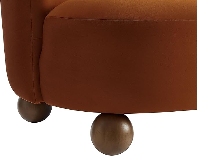 Modway Monroe Performance Velvet Accent Chair in Rust Walnut - Upholstered Stain-Resistant Barrel Chair - Comfy Lounge Chair - Oversized Round Armless Reading Chair for Living Room
