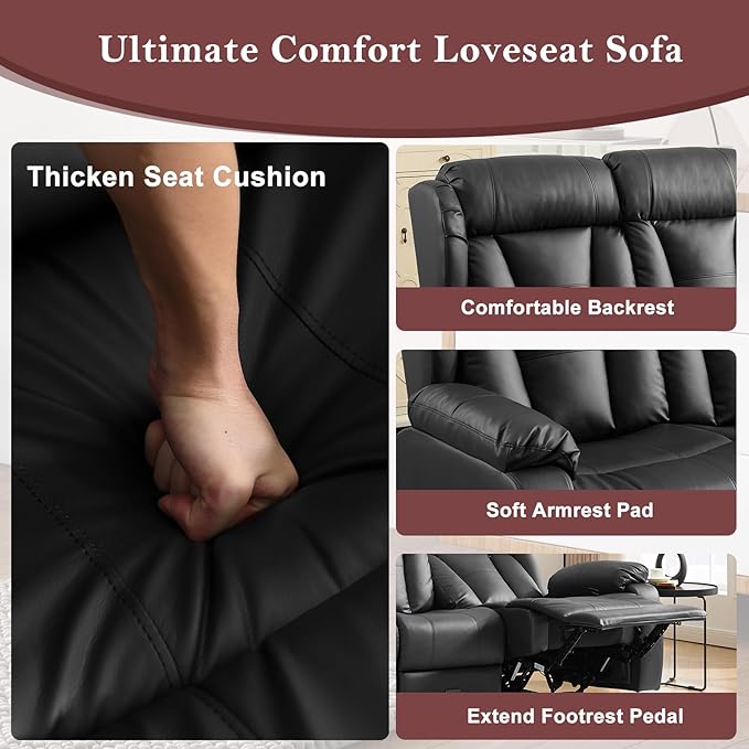 90.6 Manual Reclining Loveseat Sofa - Wall Hugger 3 Seat Loveseat Recliner with Console Fold-Down Table and Built-in Outlets Recliner Couch for Living Room RVs Home Theater Seating
