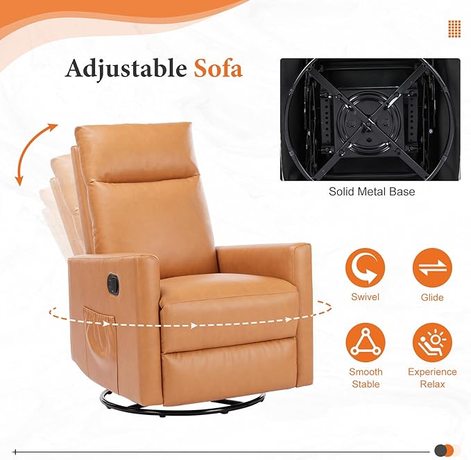 Sweetcrispy Recliner Chair 360 Swivel Rocker Chair for Adults Glider Rocker Recliners Nursery Chairs for Living Room High Back Upholstered Deep Seat Classical Brown