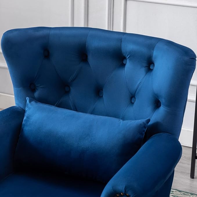 chairus Mid-Century Modern Accent Chair Comfy Tufted Single Sofa Chair Wingback Armchair with Pillow for Club Living Room Bedroom - Velvet Blue