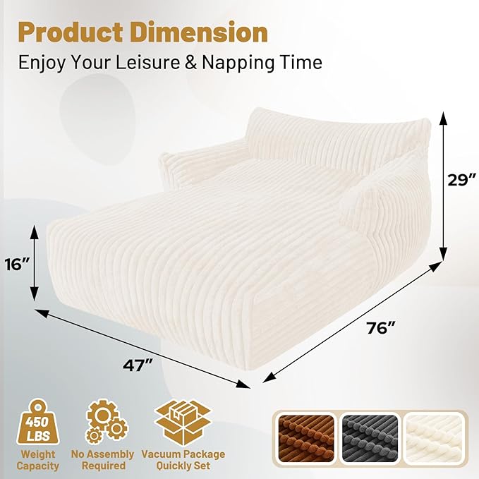HABUTWAY Comfy Floor Sofa Giant Plush Reading Chair Indoor Cozy Couch with Armrests Oversized Couch Upholstered Boneless Sofa Portable Cloud Couch Accent Chair for Living Room Bedroom (Cream)