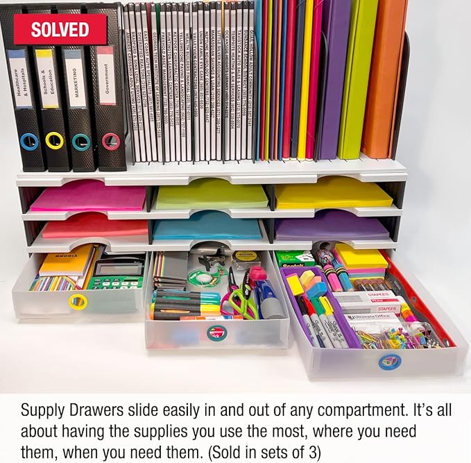 Ultimate Office TierDrop Supply Drawers Measure 9w x 12d x 2 1/4 Inches High for Desk Accessories and Supplies Set of 3 Includes Color-Coded Finger Rings for Fast and Easy Access to Contents