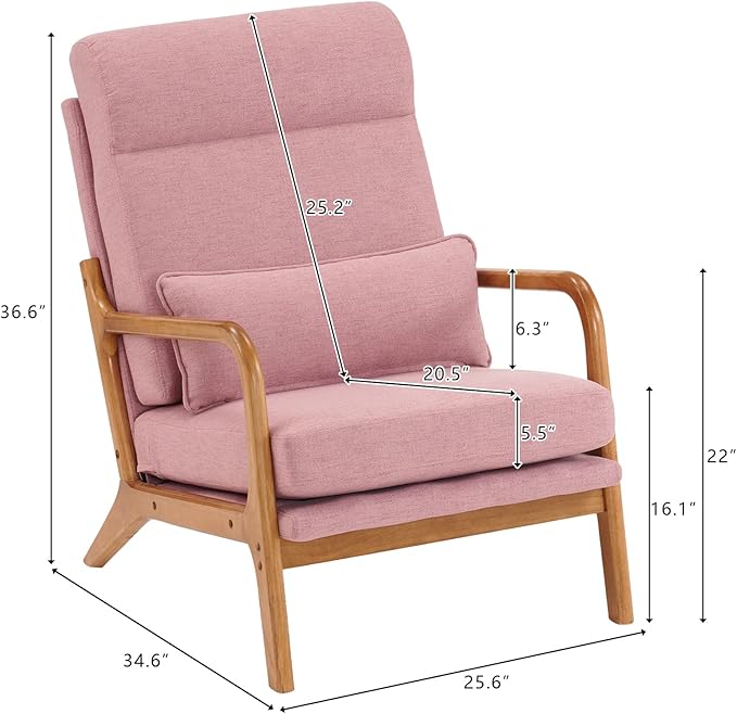Pink Accent Chair Living Room Chairs Guest Sofa for Living Room Bedroom Balcony Studio Reading Armchair for Bedroom SunroomLobby Chair Office Waiting Room Side Chair 70 x 50 x 50cm(L x W x H)