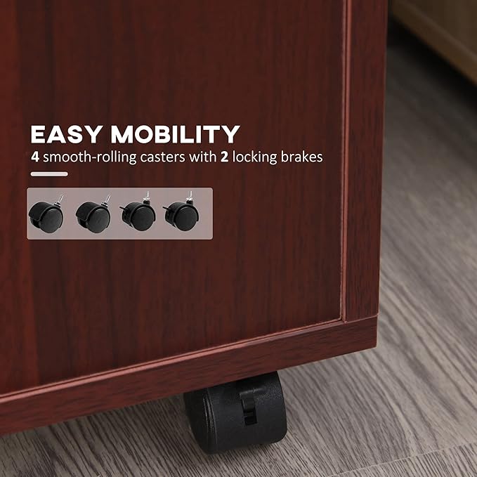Brown Mobile Storage Cabinet with Drawer and Cabinet Open Storage Space Rectangular Portable Filing Cabinet Traditional for Office Study Room