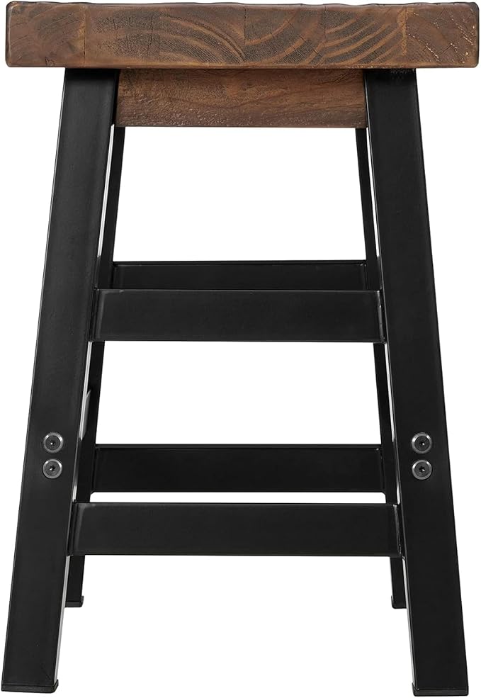 Alaterre Furniture Pomona Rustic Industrial Barstool – 20” Backless Counter Stool with Solid Pine Wood Seat and Black Metal Legs – Farmhouse Seating for Dining Room Kitchen or Office (Natural/Black)