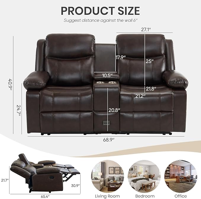 Recliner Sofa Reclining Loveseat Sofa with Massage &amp Heat Reclining Couch with Side Pockets Extra Storage Cup Holders for Living Room