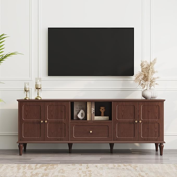 ARTPOWER 67'' Mid-Century Modern TV Stand with Storage Drawer and Doors Long TV Stand with Adjustable Shelves for 75 Inch TV for Living Room Bedroom Brown