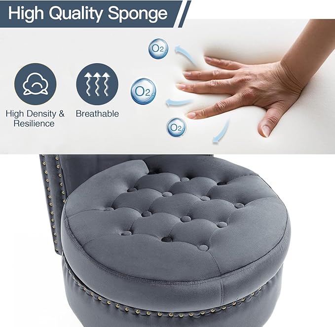 AVAWING High Back Throne Chair Velvet Royal Accent Chair Button-Tufted Armless Gothic Chair w/Storage Nailhead Trim Design &amp Rubber Wood Legs for Living Room &amp Bedroom Grey