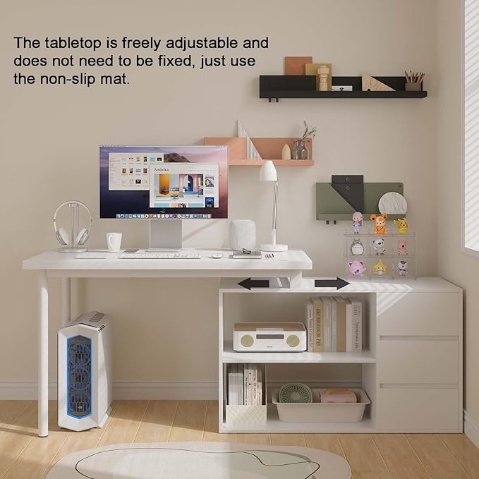 L Shaped Computer Desk 47 Inch Home Office Desk with File Drawers &amp Storage Shelves Small Corner Computer Desk for Small Space (White)