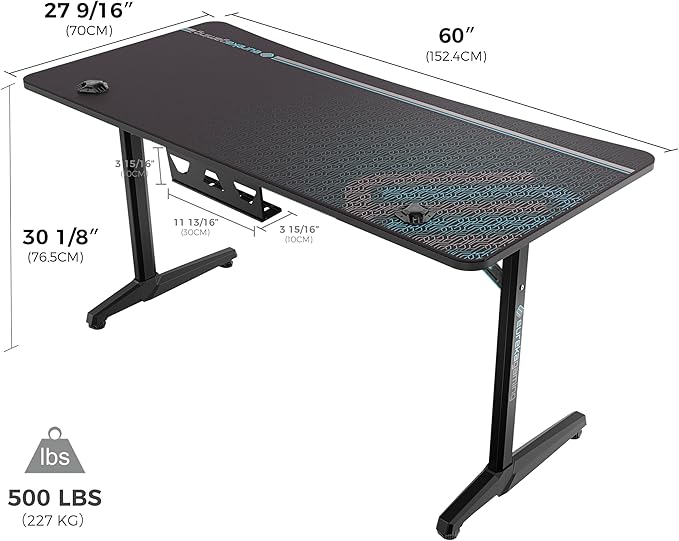 EUREKA ERGONOMIC Gaming Desk 60 Home Office Computer Desk New Polygon Legs Design Captain Series (60 Inch Black)