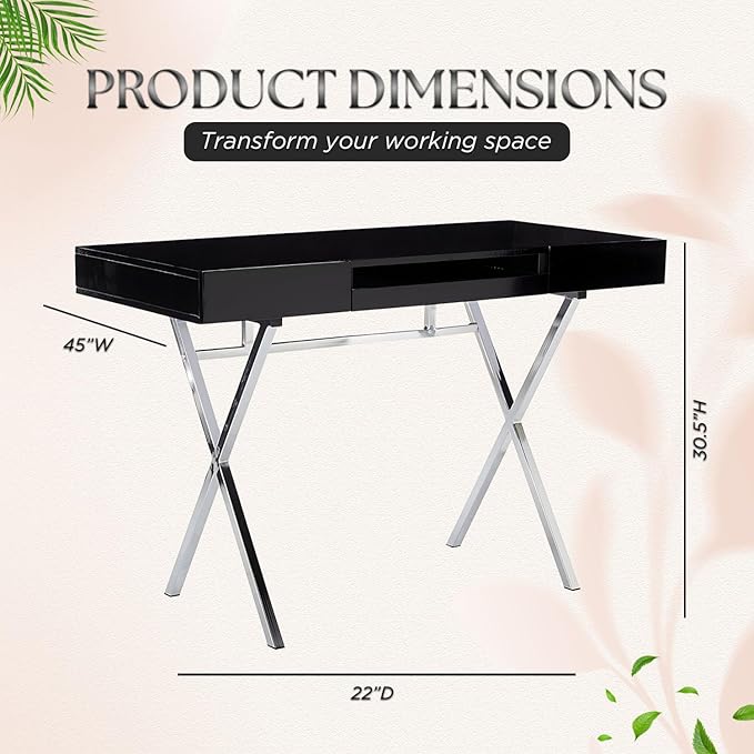Kings Brand Furniture Contemporary Style Home &amp Office Desk Black/Chrome