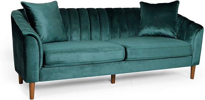 Merax Modern Sofa Set Couch with Matching Accent Pillows Channel Stitching Button-Tufted Diamond Pattern Sloped Arms Plush Upholstered Design Teal