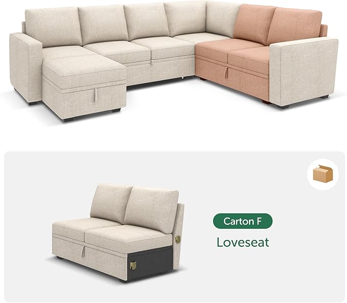HONBAY Storage Loveseat for Modular Sleeper Sofa with Pull Out Bed Double Seat with Storage for Couch Bed Beige