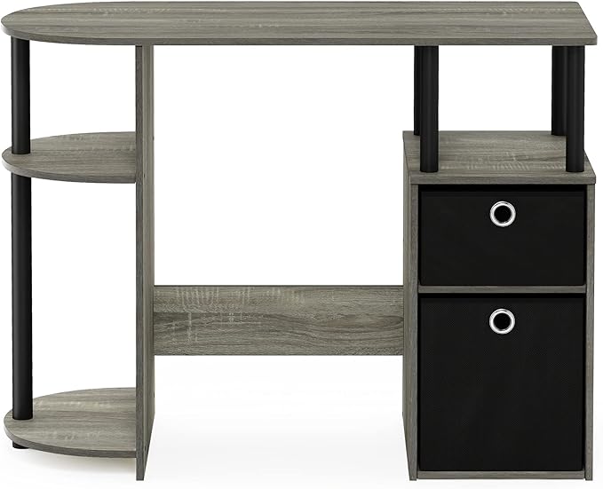 Furinno JAYA Desk 38.4 Wide Gaming Desk with Bin Drawers Computer Desk with Side Shelf Office Desk for Study Home Office Bedroom Dorm Study Room French Oak