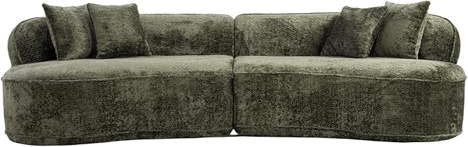 114-Inch Curved Boneless Sofa Couches Compressed 4-Seat Foam Couch for Living Room Bedroom Boneless Modular Cloud Sofa Curved Floor Couch with 4 Pillows No Assembly