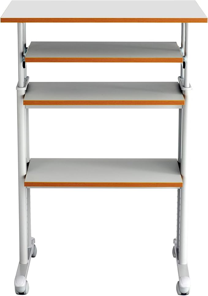 Safco Muv Adjustable-Height Desk with Keyboard Shelf Steel Frame Laminate Work Surface Mobile on 4 Wheels Powder Coat Finish - Office Desks &amp Workstations