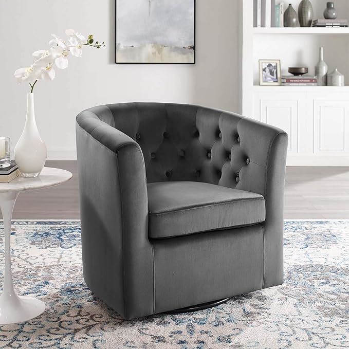 Modway Prospect Tufted Performance Velvet Swivel Armchair Charcoal 28D x 30W x 30H in