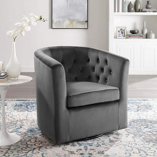 Modway Prospect Tufted Performance Velvet Swivel Armchair Charcoal 28D x 30W x 30H in