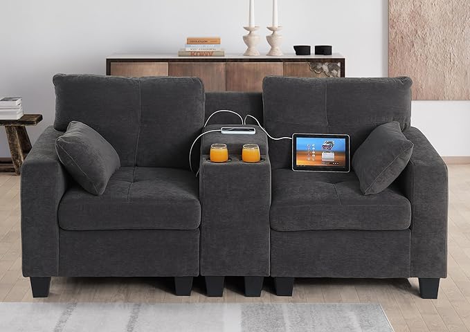 69 Loveseat Sofa Comfy Velvet Loveseat for Small Spaces 2 Seater Small Couch for Living Room Modular Sectional Sofa with Storage Ottoman for Bedroom Office Apartment Dark Gray