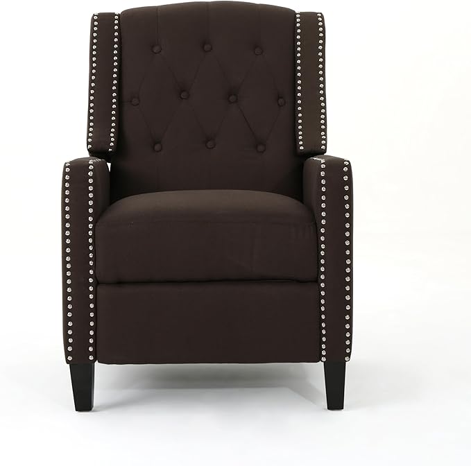 Pushback Recliner Comfortable Wingback Sofa Chair with Adjustable Backrest Tufted Fabric Upholstered Armchair Retro Rivets Decorated Recliner for Living Room Bedroom Office Home Theater Coffee