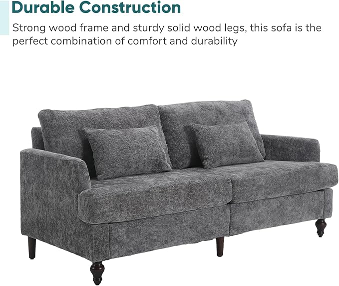 JOYBASE 70 inch Loveseat Sofa Mid-Century Modern Love Seat Couch with Wood Legs Upholstered Comfy Sofa for Living Room Apartment Office Bedroom (Grey Chenille)