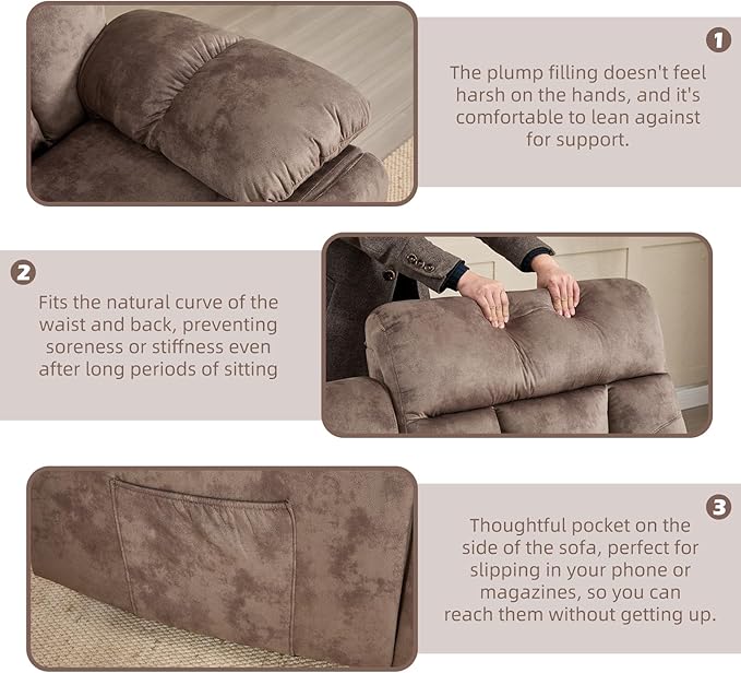 CANMOV Loveseat Recliner Manual Recliner Sofa Chair for Living Room Reclining Sofa with Storage ConsoleHidden Cup Holders 2 Seat Camel-Brown