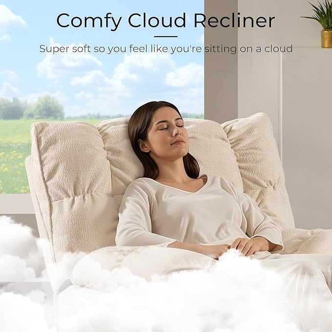SITJOY Oversized Power Swivel Rocker Recliner Chair Overstuffed Extra Wide Rocking Chair for Big and Tall Glider Recliner Nursery Chair USB Charging Soft Breathable Fabric in Beige Power