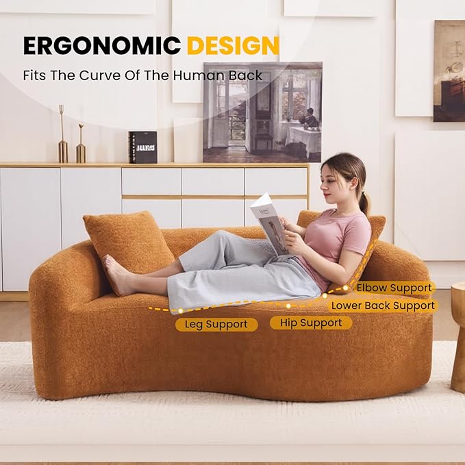 66.9'' Modular Sectional Loveseat Chenille Upholstered Boneless Curved Loveseat with Deep SeatCombination Round Sofa for Coffee Shop Game Room Office (Orang 66.9 Inch)