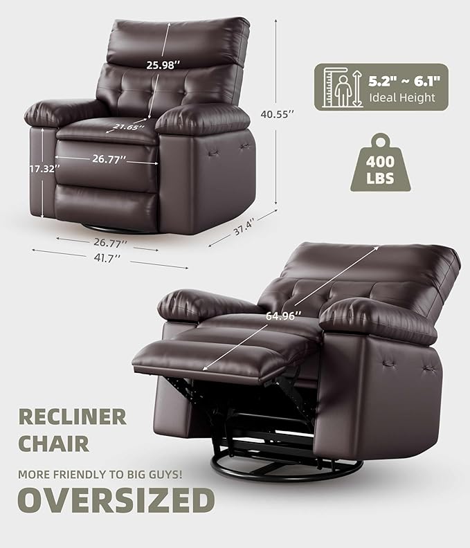Garvee Oversized Wide Rocker Swivel Recliner Chair - PU Leather Manual Recliner for Adults Large Nursery Glider Chair Lazy Recliner with Comfort Arm and Back for Living Room Bedroom