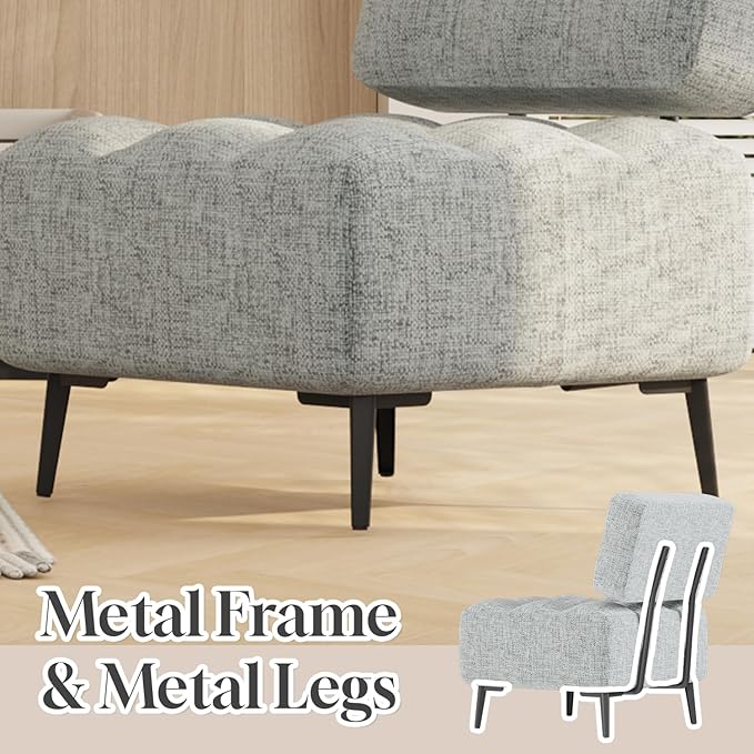 EROMMY Accent Chair Armless Mid Century Modern Chair with Thick Cushion &amp Metal Legs Polyester Leisure Chair Comfy Side Corner Chairs for Living Room Bedroom Study Room Entryway (Grey)
