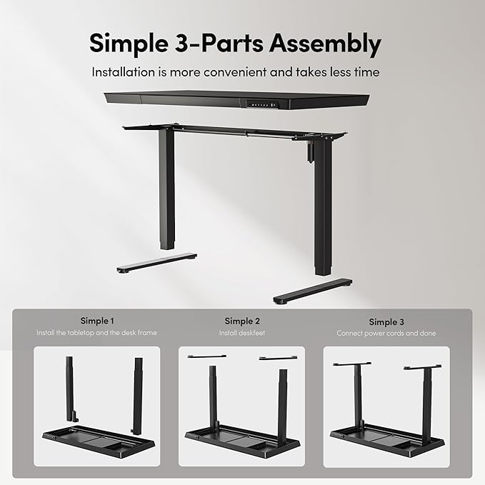 CubiCubi 48 × 24 Electric Standing Desk with Drawers Whole-Piece Glass Adjustable Height Desk One-Piece Quick Install Adjustable Sit Stand Desk Black