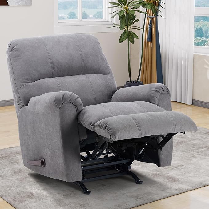 CANMOV Rocker Recliner Chair for AdultsManual Recliner Chair with Overstuffed Backrest and Armrests Soft Fabric Manual Rocking Reclining Sofa for Living RoomGrey