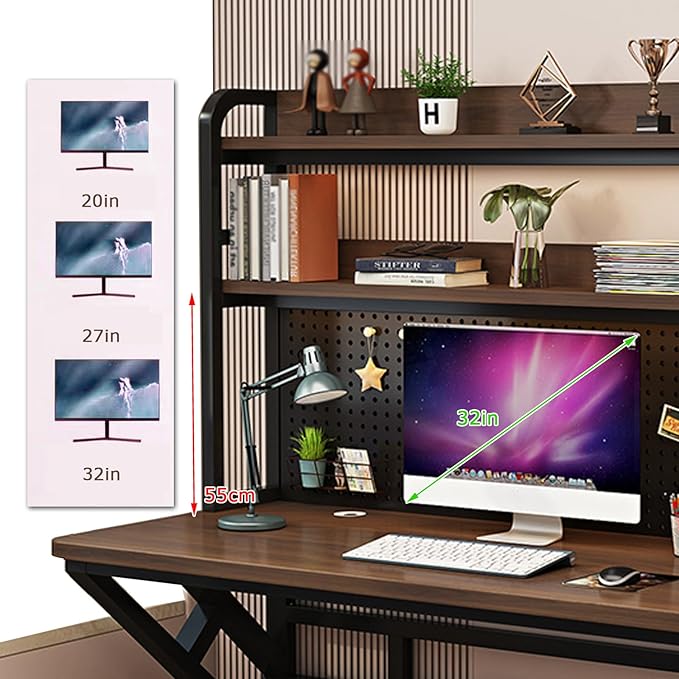 63.0in Computer Desk with Pegboard Gaming Desk with Storage Shelves PC Gamer Workstation Desk Modern Study Writing Table for Home Office Bedroom (Brown 63.0in/160cm)