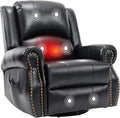 PELUMY Breathable Leather Swivel Rocking Recliner Chair for Adults 360° Swivel Glider Rocker with Heat &amp Vibrating Massage Lounge Chair for Living Room Bedroom Nursery (Black)