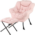 GORELAX Lazy Chair with Ottoman Modern Accent Chair w/Armrests &amp Side Pocket Upholstered Lounge Sofa Chair &amp Folding Footstool Set Reading Chair for Bedroom Living Room Dorm Room (Plush P